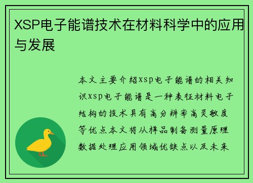 XSP电子能谱技术在材料科学中的应用与发展