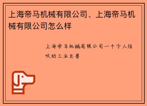 上海帝马机械有限公司、上海帝马机械有限公司怎么样